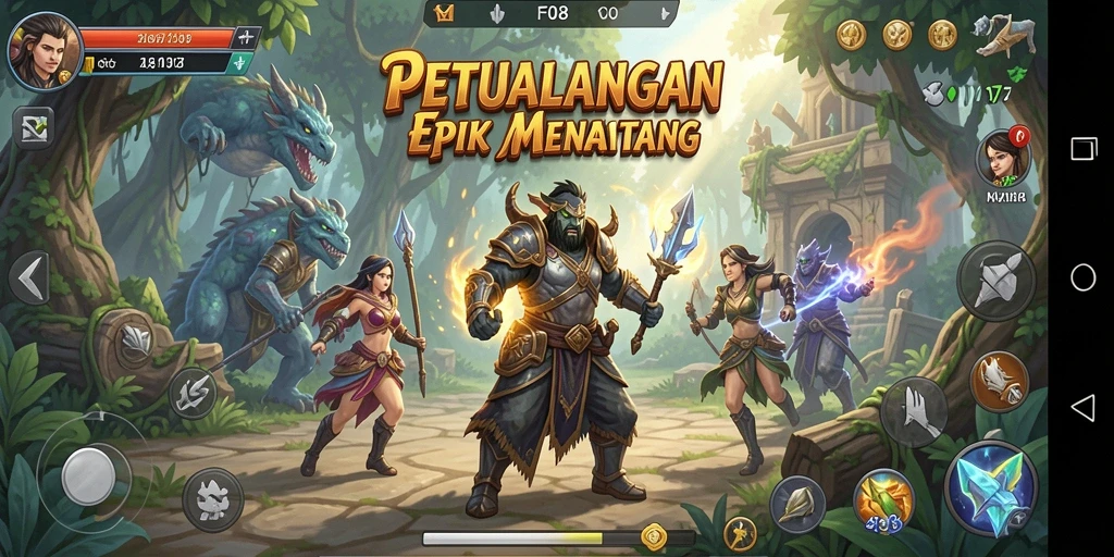 Screenshot utama F08 menampilkan gameplay seru dengan karakter yang beraksi.