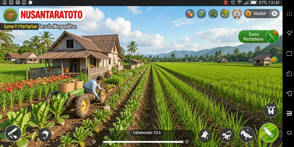 Tampilan gameplay <strong>NUSANTARATOTO</strong> dengan ladang yang subur dan hewan ternak.